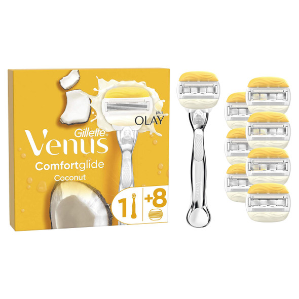 Gillette Venus Comfortglide Coconut Plus Olay Women's Razor + 8 Refill Blades