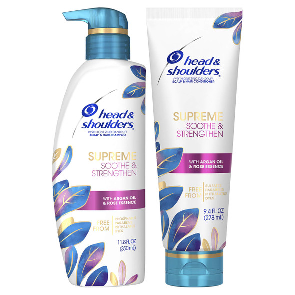 Head & Shoulders Supreme, Dry Scalp Care and Dandruff Treatment Shampoo and Conditioner Bundle, with Argan Oil and Rose Essence, Soothe and Strengthen Hair and Scalp, 11.8 Fl Oz