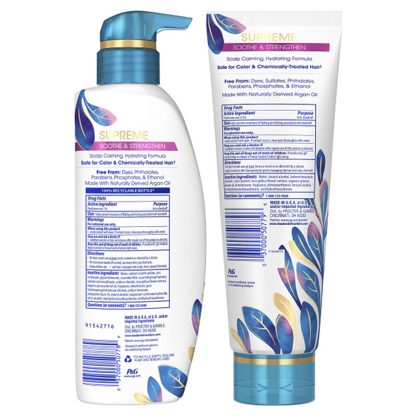 Head & Shoulders Supreme, Dry Scalp Care and Dandruff Treatment Shampoo and Conditioner Bundle, with Argan Oil and Rose Essence, Soothe and Strengthen Hair and Scalp, 11.8 Fl Oz