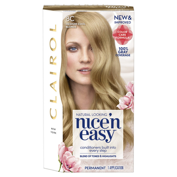 Clairol Nice'n Easy Permanent Hair Color, 8C Medium Cool Blonde, Pack of 1