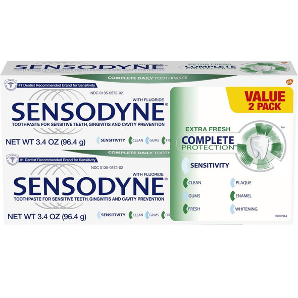 Sensodyne Complete Protection Sensitive Toothpaste For Gingivitis, Sensitive Teeth Treatment, Extra Fresh - 3.4 Ounces (Pack of 2)