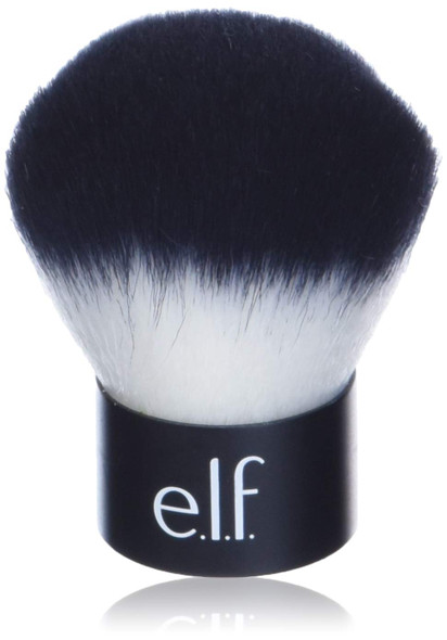 e.l.f. Kabuki Face Brush Synthetic Haired Versatile Compact Applies Bronzer Powder or Highlighter Soft Absorbent Wet or Dry Product Compact TravelSize 0.64 Oz