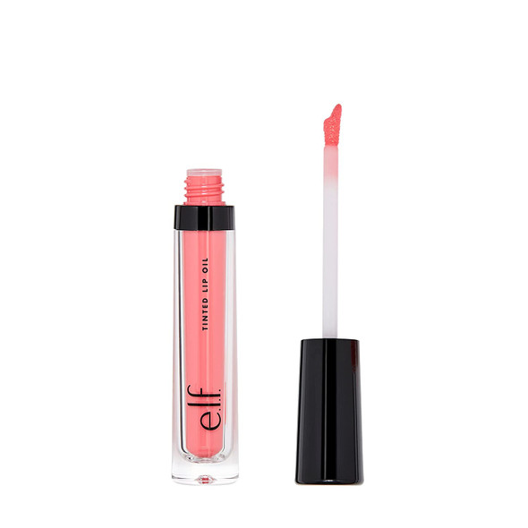 e.l.f. Cosmetics Tinted Lip Oil Long Lasting  Sheer Coverage NonSticky Hydrates Adds Shine Infused with Jojoba Apricot  Vitamin E Coral Kiss 0.1 Oz