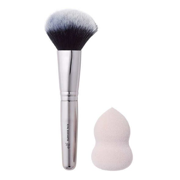 e.l.f. Cosmetics Complexion Brush  Sponge Duo 2Step Face Sponge  Makeup Brush Kit For Creating A Flawless Complexion Great For Liquid Foundation