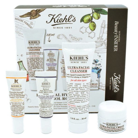 Kiehls Essential Hydration Retinol Routine Travel Size Mini Skin Care Set Gentle Facial Cleanser Retinol Face Serum Vitamin C Eye Cream Moisturizing Cream with Squalene