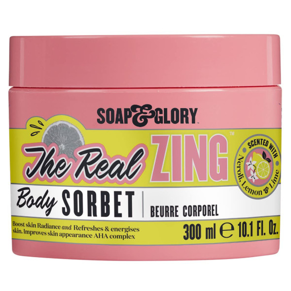 Soap  Glory The Real Zing Body Sorbet  Citrus Body Moisturizer  Hydrating Sorbety Skin Cream  Radiance Boosting AHA Exfoliating Lightweight Body Cream for Refreshed Dry Skin 300ml