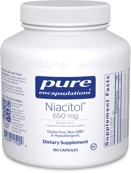 Pure Encapsulations - Niacitol 650 mg - Hypoallergenic No-Flush Niacin to Support Digestion, Hormone Synthesis, and Tissue Formation - 180 Capsules