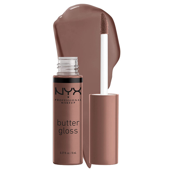 NYX PROFESSIONAL MAKEUP Butter Gloss Brown Sugar, Non-Sticky Lip Gloss - Cinnamon Roll (Grey Brown)