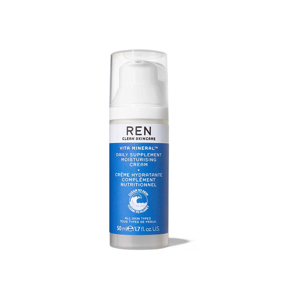REN Clean Skincare Vita Mineral Daily Supplement Moisturizing Cream - All-in-One Hydrating Moisturizer - Cruelty Free Lotion Protects and Energizes Skin, 1.7 Fl Oz