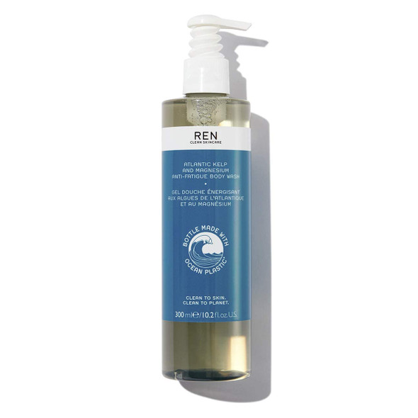 REN Clean Skincare - Atlantic Kelp and Magnesium Anti-Fatigue Body Wash - Energizing Vegan Body Wash with Natural Essential Oils in Recycled Ocean Plastic Bottle, 10.2 Fl Oz