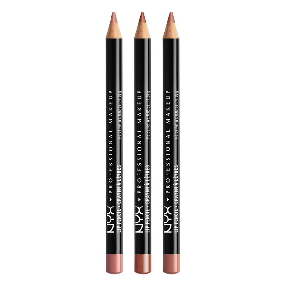 NYX PROFESSIONAL MAKEUP Slim Lip Pencil, Long-Lasting Creamy Lip Liner - Pack Of 3 (Peakaboo Neutral, Nude Pink, Ever)