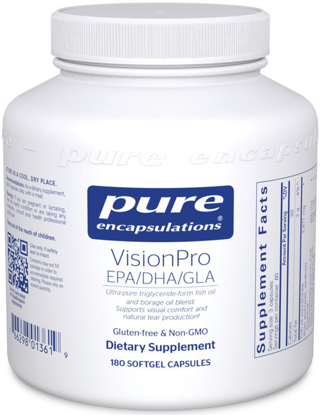 Pure Encapsulations - VisionPro EPA/DHA/GLA - Dietary Supplement to Support Natural Tear Production and Retention of Eye Moisture - 180 Softgel Capsules