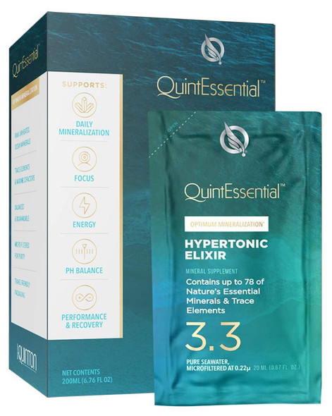QuintEssential Hypertonic Elixir 3.3 Trace Minerals Supplement - Sea Water Minerals, Electrolytes & Trace Elements to Support Focus, Muscle Recovery + Energy - 2X Mineralization (10 Sachets)