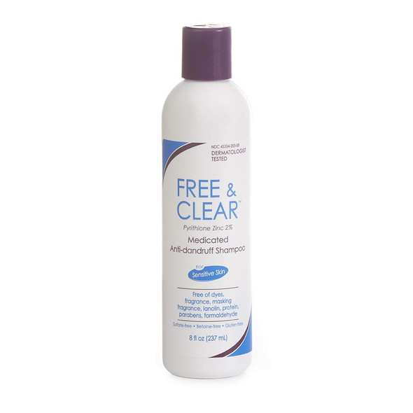 Vanicream Free & Clear Medicated Anti-Dandruff Shampoo for sensitive skin - all hair types - maximum OTC strength zinc pyrithione 2% - preservative free - dermatologist tested - 8 ounce