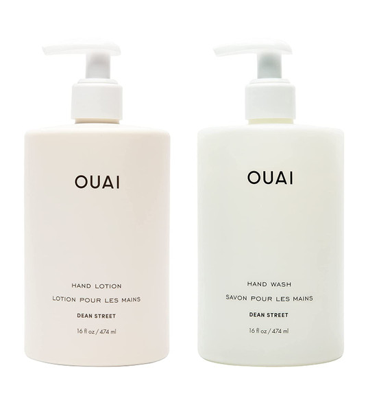 OUAI Hand Wash and Hand Lotion, Moisturizes and Exfoliates with Daily Use, Made with Jojoba Esters, Avocado and Rosehip Oils, Dean Street Scent, 16 oz each¦