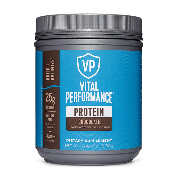 Vital Performance Protein Powder, 25g Lactose-Free Milk Protein Isolate Powder, NSF for Sport Certified, 10g Grass-Fed Collagen Peptides, 8g EAAs, 5g BCAAs, Gluten-Free - Chocolate, 1.72lb