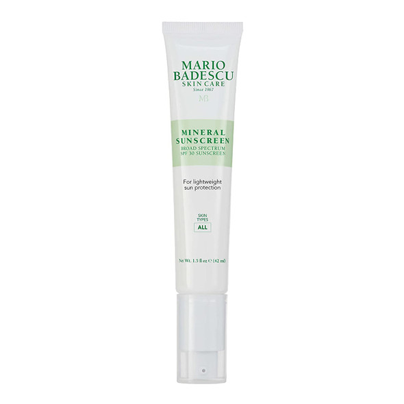 Mario Badescu Mineral Sunscreen SPF 30 for All Skin Types | Reef Safe, Oil-free Moisturizer Formulated with Zinc Oxide, Hyaluronic Acid & Antioxidants | 1.5 Fl Oz