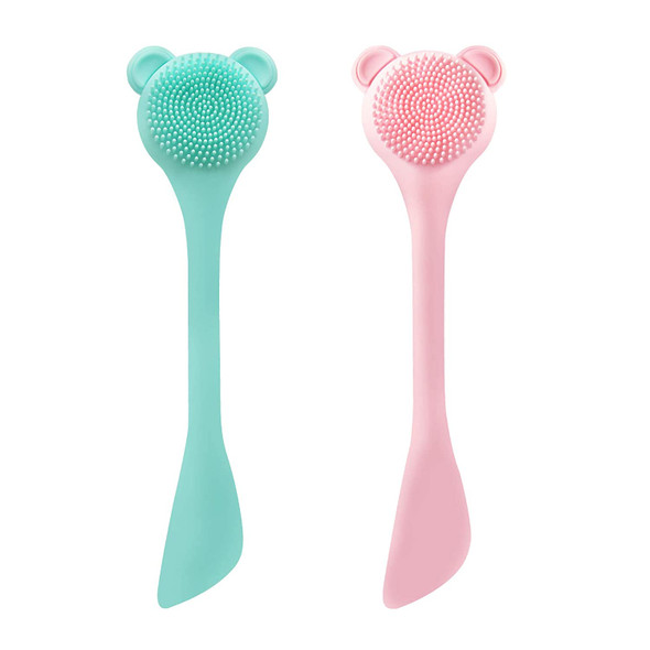 Daubigny 2Pcs Silicone Face Mask Brush,2020 Upgrade Double-Ended Facial Mud Mask Applicator Brush,Flexible and Soft Silicone Mask Beauty Tool Applicator Tools-Pink+Blue