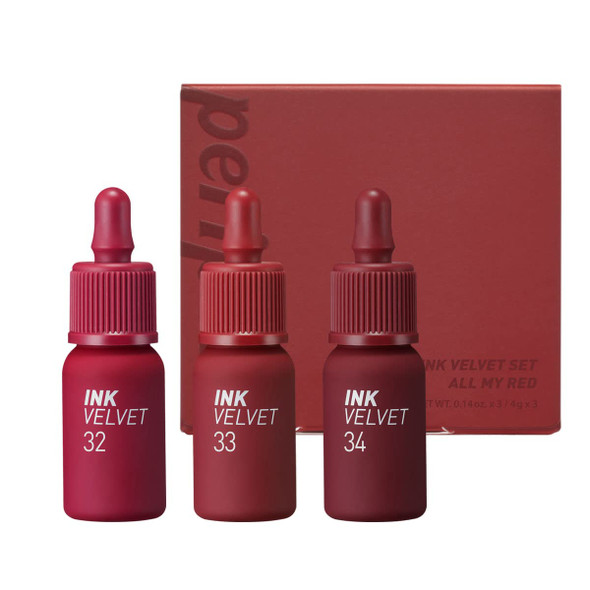 Peripera Ink the Velvet Lip Tint | High Pigment Color, Longwear, Weightless, Not Animal Tested, Gluten-Free, Paraben-Free | 0.14 fl oz (Kit, ALL MY RED)