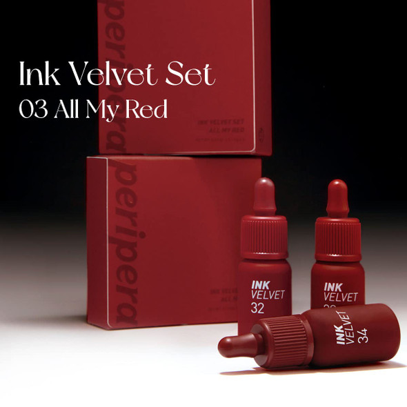 Peripera Ink the Velvet Lip Tint | High Pigment Color, Longwear, Weightless, Not Animal Tested, Gluten-Free, Paraben-Free | 0.14 fl oz (Kit, ALL MY RED)