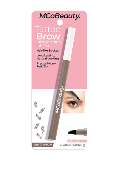 MCoBeauty Tattoo Brow Microblading Ink Pen - Microfilling Pen For Professional Results - Fill And Define Eyebrows With Micro Fork Applicator - Sheer, Lightweight Formula - Light-Medium - 0.05 oz