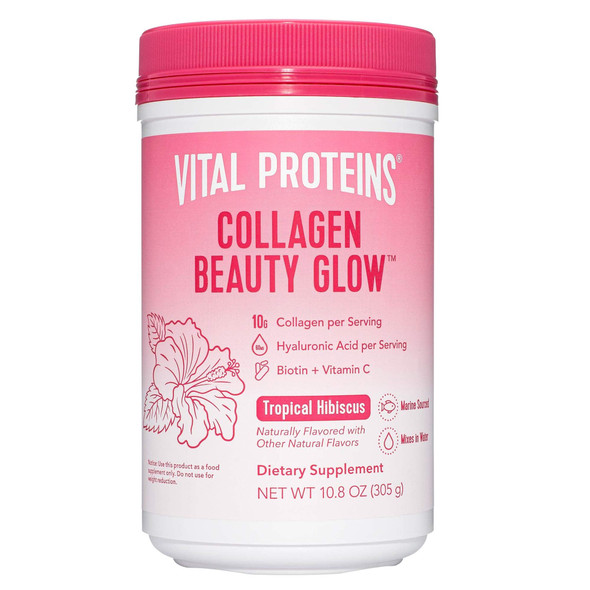 Vital Proteins Collagen Beauty Glow, Marine-Based Collagen Peptides Supplement - 10g of Collagen Per Serving - Hyaluronic Acid & Biotin & Vitamin C - Tropical Hibiscus 10.8oz