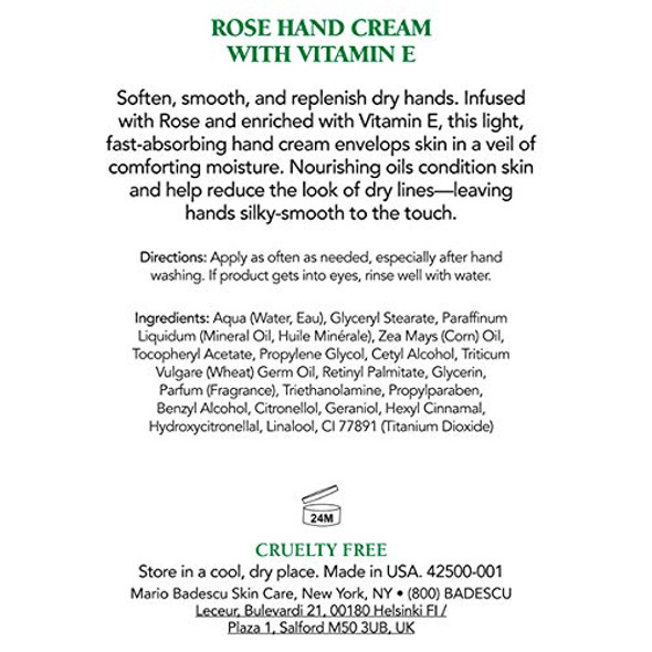 Mario Badescu Rose Hand Cream with Vitamin E, 3 oz