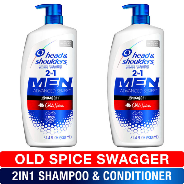 Head and Shoulders Shampoo and Conditioner 2 in 1, Anti Dandruff Treatment and Scalp Care, Old Spice Swagger for Men, 31.4 Fl Oz, Pack of 2