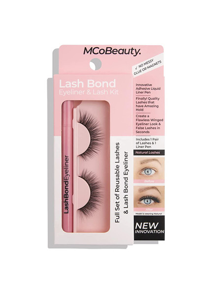 MCoBeauty Lash Bond Eyeliner And Lash Kit - 2-In-1 Black Liquid Liner Glue And Black Lash Adhesive - Lashes Adhere Instantly To The Liner - No Glue Required - Perfect Seamless Look - Natural - 2 Pc