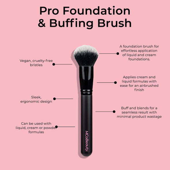 MCoBeauty Pro Foundation And Buffing Brush - Ergonomic Design - Perfect For Applying Liquid Or Cream Foundation - For A Streak-Free And Airbrushed Look - Buff And Blends For A Seamless Result - 1 Pc
