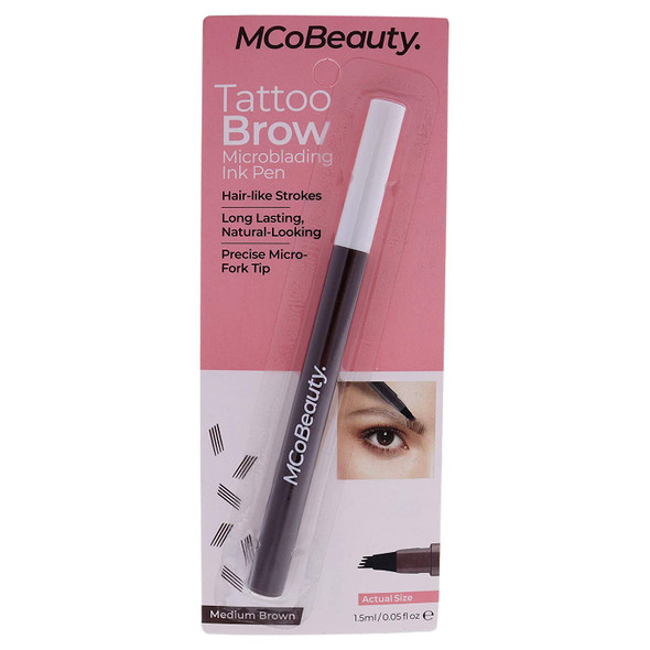 MCoBeauty Tattoo Brow Microblading Ink Pen - Microfilling Pen For Professional Results - Fill And Define Eyebrows With Micro Fork Applicator - Sheer, Lightweight Formula - Medium Brown - 0.05 oz