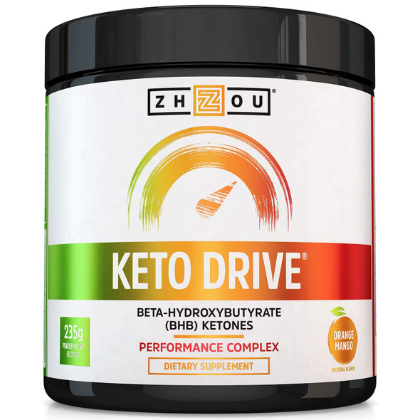 Zhou Nutrition Keto Drive Exogenous Ketone Performance Complex - BHB Salts - Formulated for Ketosis, Energy and Focus - Patented Beta-Hydroxybutyrates (Calcium, Sodium, Magnesium) - Orange Mango