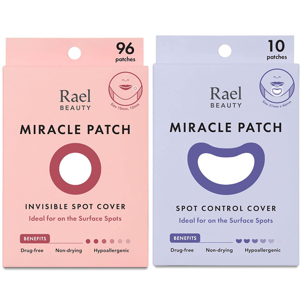 Rael Miracle Bundle - Invisible Spot Cover (96 Count) & Large Spot Control Cover (10 Count)