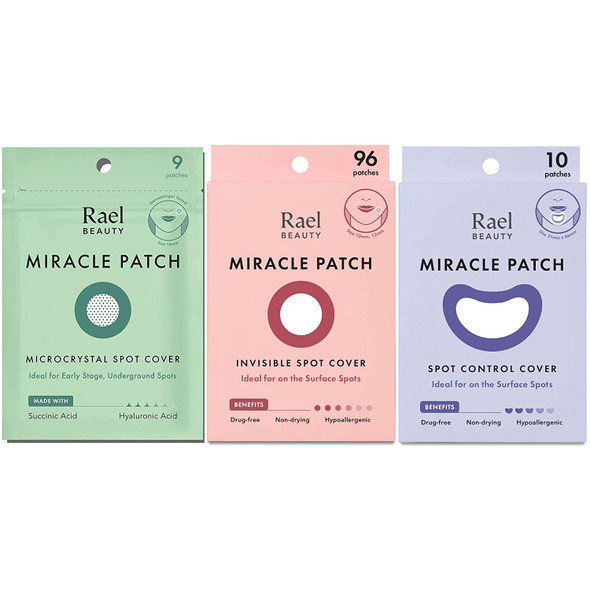 Rael Miracle Bundle - Microcrystal Spot Cover (9 Count), Invisible Spot Cover (96 Count), Spot Control Cover (10 Count)