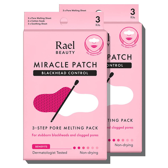 Rael Miracle Patch Melting Pack - Blackhead Control, 3 Steps Kit, Pore Melting and Soothing Sheets for Nose, Sebum Removing Cotton Swabs, Dermatologist Tested (2 Pack)