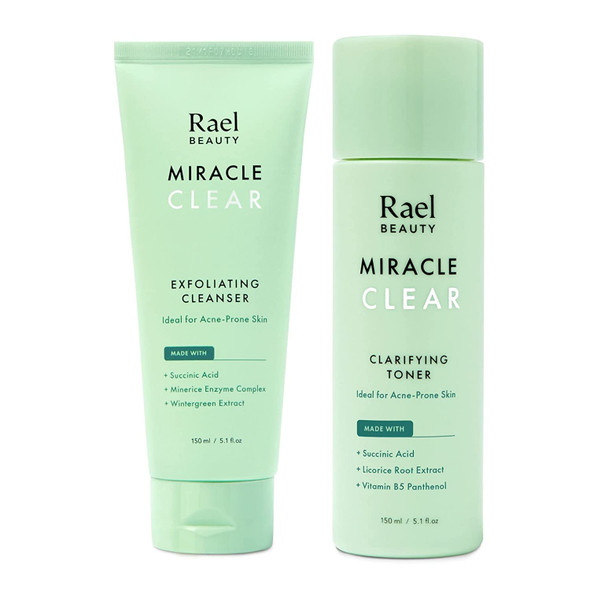 Rael Miracle Bundle - Miracle Clear Exfoliating Cleanser (5.1 fl. oz), Miracle Clear Clarifying Toner (5.1 fl. oz)