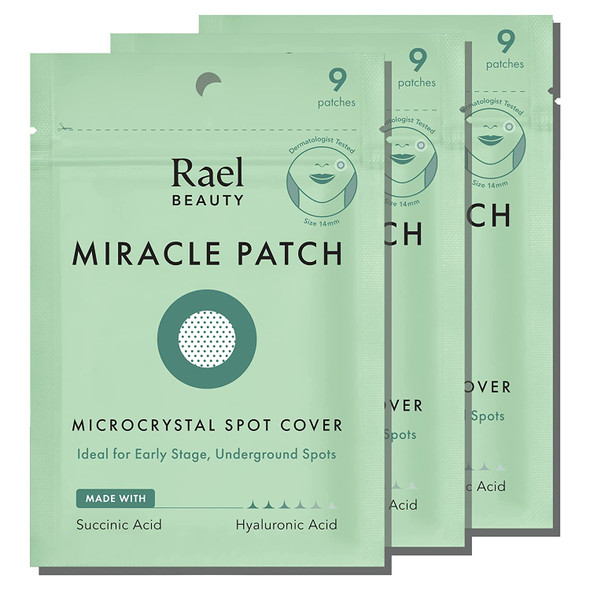Rael Miracle Microcrystal Spot Cover - Hydrocolloid, Acne Pimple Spot Patches with Tea Tree Oil, Early Stage (27 Count)