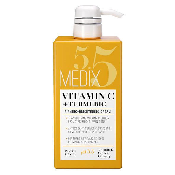 Medix 5.5 Vitamin C Face & Body Dry Skin Rescue Cream Skin Care Lotion Infused W/ Turmeric, Vitamin E, Ginger. Firming & Brightening Anti Aging Moisturizer For Age Spots & Sun Damaged Skin, 15 Fl Oz