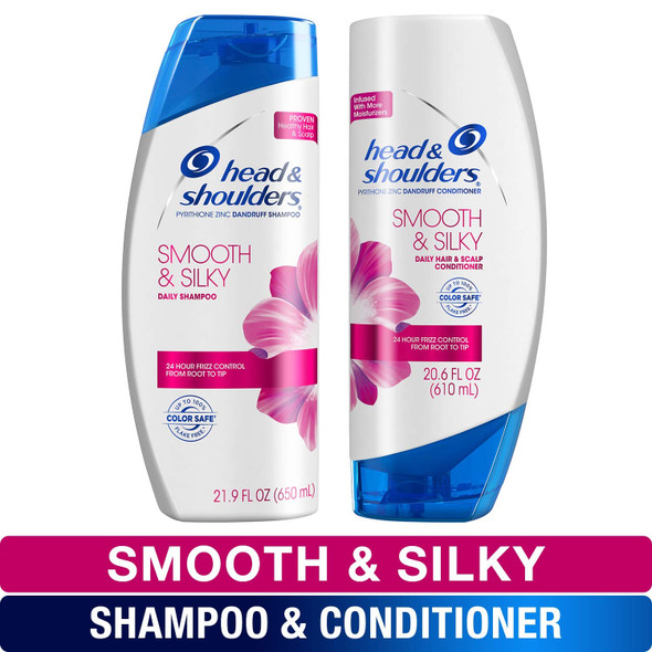 Head and Shoulders Shampoo and Sulfate Free Conditioner Set, Anti Dandruff Treatment and Scalp Care, Smooth & Silky, Twin Pack