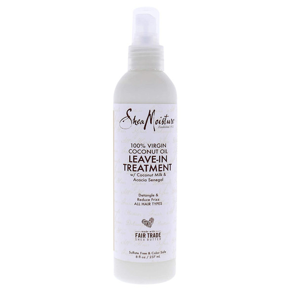 Shea Moisture 100% Virgin Coconut Oil Leave-in Treatment, Shine Curly and Tame Frizz for Tangle-Free Hair, All Natural certified Organic, 8 Ounce