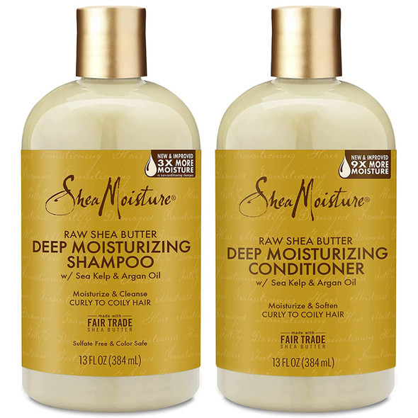 Shea Moisture Raw Shea Butter Shampoo and Conditioner Set, Deep Moisturizing with Sea Kelp & Argan Oil, Sulfate Free & Silicone Free, Curly Hair Products, Family Size, 13 Fl. Oz. Ea.