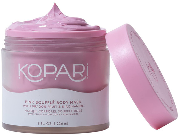 Pink Souffl Body Mask With Niacinamide, Kaolin Clay, Dragon Fruit & Coconut Oil, Great for Dry Skin, Clarifies, Reduces Appearance of Pores, Helps Reduce Acne & Cellulite, Whipped Texture, 8 Oz