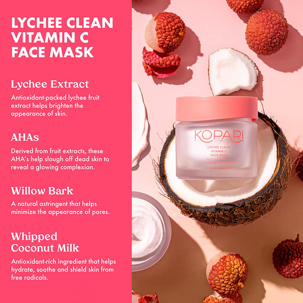 Kopari Lychee Clean Vitamin C Face Mask with Vitamin C, AHAs & Coconut Milk | Complexion Brightening and Moisturizing Face Mask | Brighten and Hydrate Dull, Dry Skin | Vegan and Cruelty Free | 2.1 fl Oz