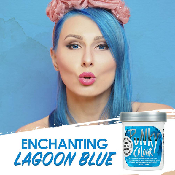 Punky Lagoon Blue Semi Permanent Conditioning Hair Color NonDamaging Hair Dye Vegan PPD and Paraben Free Transforms to Vibrant Hair Color Easy To Use and Apply Hair Tint lasts up to 35 washes 3.5oz