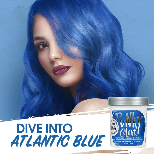 Punky Atlantic Blue Semi Permanent Conditioning Hair Color Vegan PPD and Paraben Free lasts up to 35 washes 3.5oz