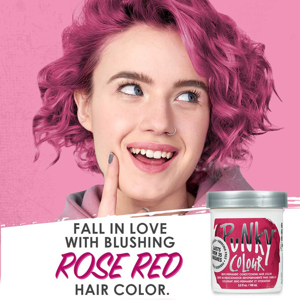 Punky Rose Red Semi Permanent Conditioning Hair Color NonDamaging Hair Dye Vegan PPD and Paraben Free Transforms to Vibrant Hair Color Easy To Use and Apply Hair Tint lasts up to 35 washes 3.5oz