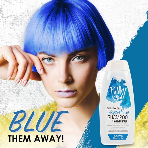 Punky Bluemania 3in1 Color Depositing Shampoo  Conditioner with Shea Butter and Pro Vitamin B that helps Nourish and Strengthen Hair 8.5 oz