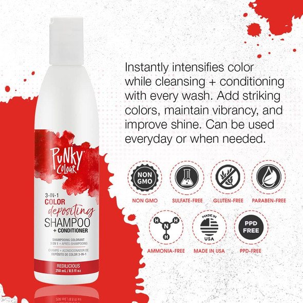 Punky Redilicious 3in1 Color Depositing Shampoo  Conditioner with Shea Butter and Pro Vitamin B that helps Nourish and Strengthen Hair 8.5 oz