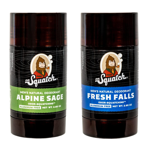 Dr. Squatch Natural Deodorant for Men  Odor-Squatching Men's Deodorant Aluminum Free - Alpine Sage + Fresh Falls (2.65 oz, 2 Pack)