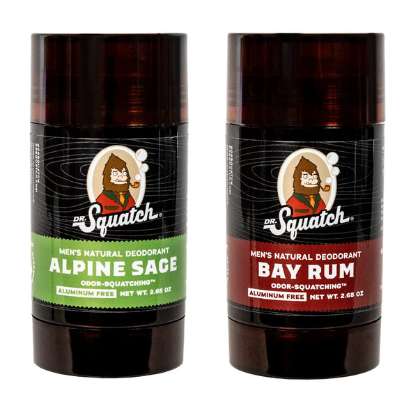 Dr. Squatch Natural Deodorant for Men  Odor-Squatching Men's Deodorant Aluminum Free - Alpine Sage + Bay Rum (2.65 oz, 2 Pack)
